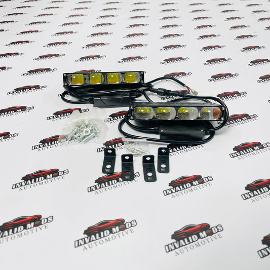 4 LED Auxiliary Spotlight Lights (Set of 2) | Dual Color White & Yellow Beam | High-Range Bright LED Lamps for Cars