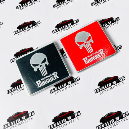 Warzone Punisher Car Exterior Sticker | Premium Metal Badge in Black & Red