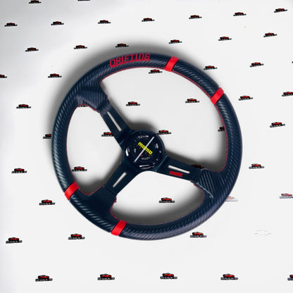 MOMO Drifting Steering Wheel – Carbon Fiber Grip with Color Accents | Performance Racing Steering Wheel