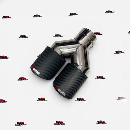 Akrapovic Style Dual Exhaust Tip –|Glossy Carbon Fiber Finish (Universal Fit) (74-79mm)