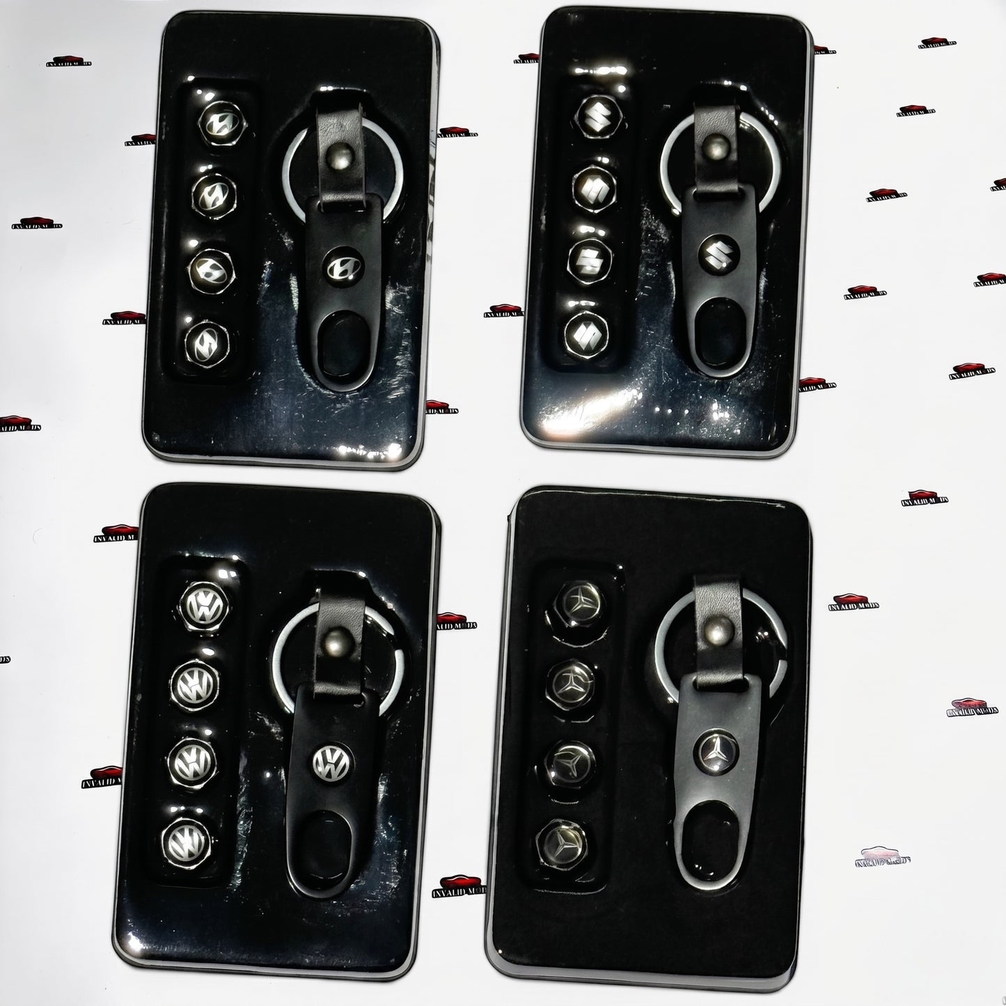 Car Tyre Air Valve Caps Set of 4 with Keychain | Brand Logo Design