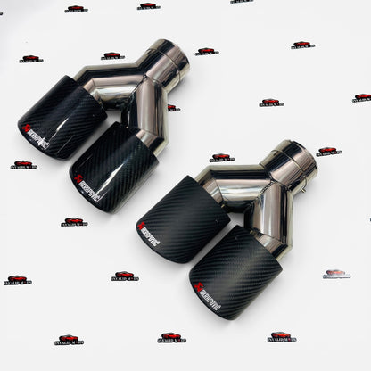 Akrapovic Style Dual Exhaust Tip –|Glossy Carbon Fiber Finish (Universal Fit) (74-79mm)