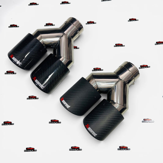 Akrapovic Style Dual Exhaust Tip –|Glossy Carbon Fiber Finish (Universal Fit) (74-79mm)