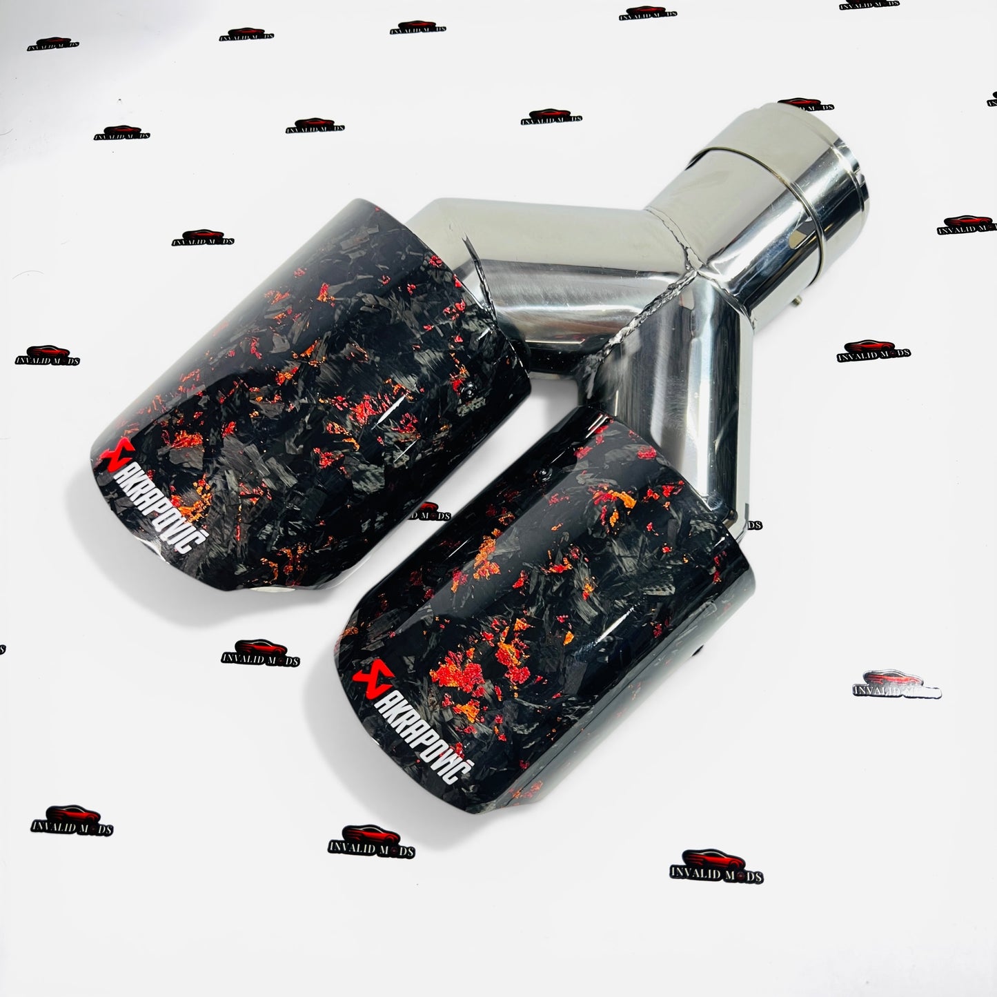 Akrapovic Style Red Forged Carbon Dual Exhaust Tip | Universal Stainless Steel Performance Upgrade