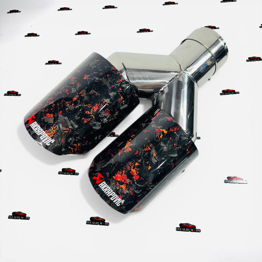 Akrapovic Style Red Forged Carbon Dual Exhaust Tip | Universal Stainless Steel Performance Upgrade
