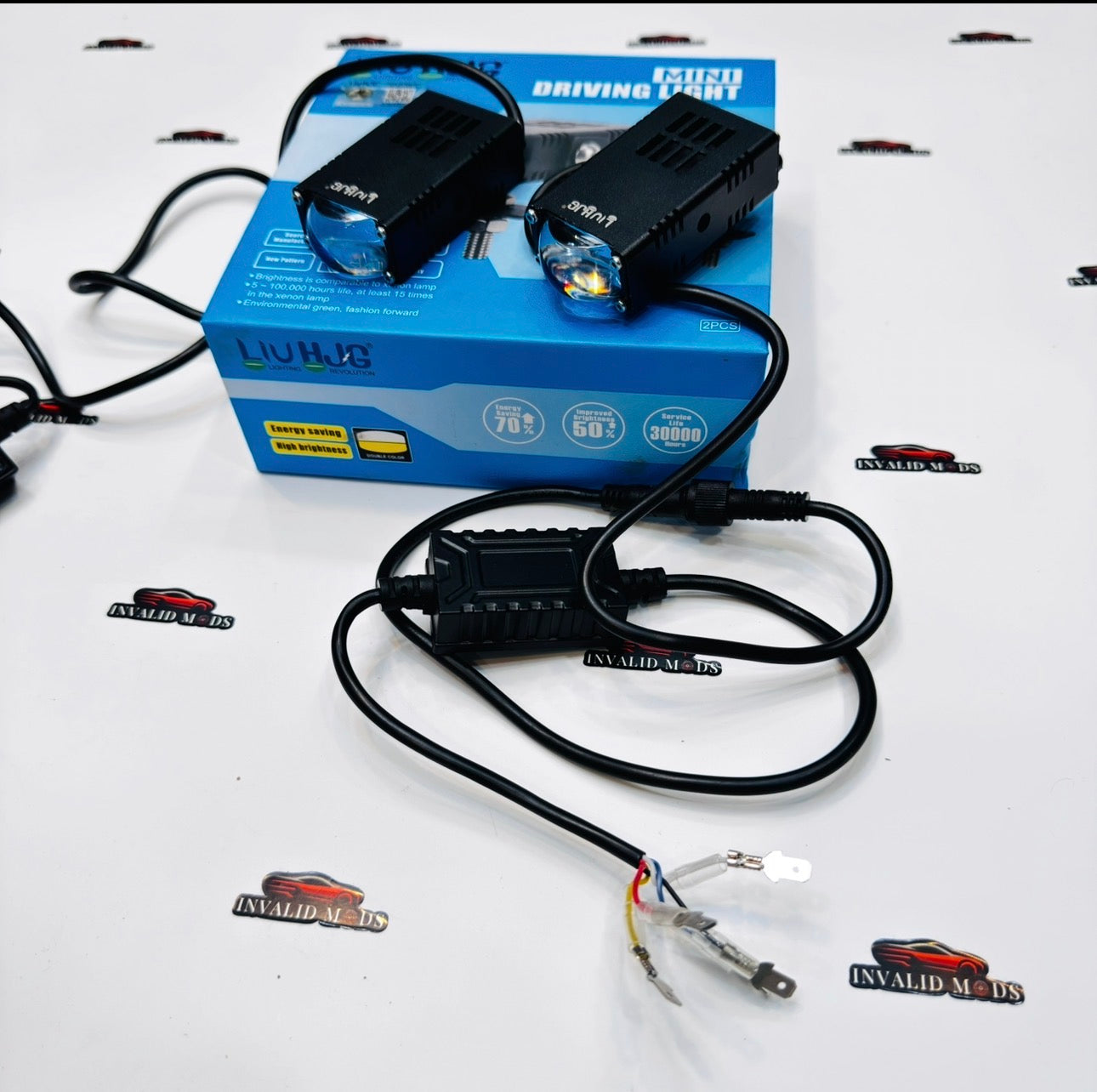 HJG Mini Driving Auxiliary Lights Dual Color with Red Devil Eye LED | High Brightness Universal Fit Fog & Driving Lights