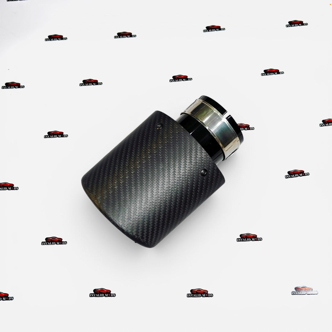 Single Tip Matte Carbon Exhaust Tip | Black Body | Universal Stainless Steel Aftermarket Exhaust Tip