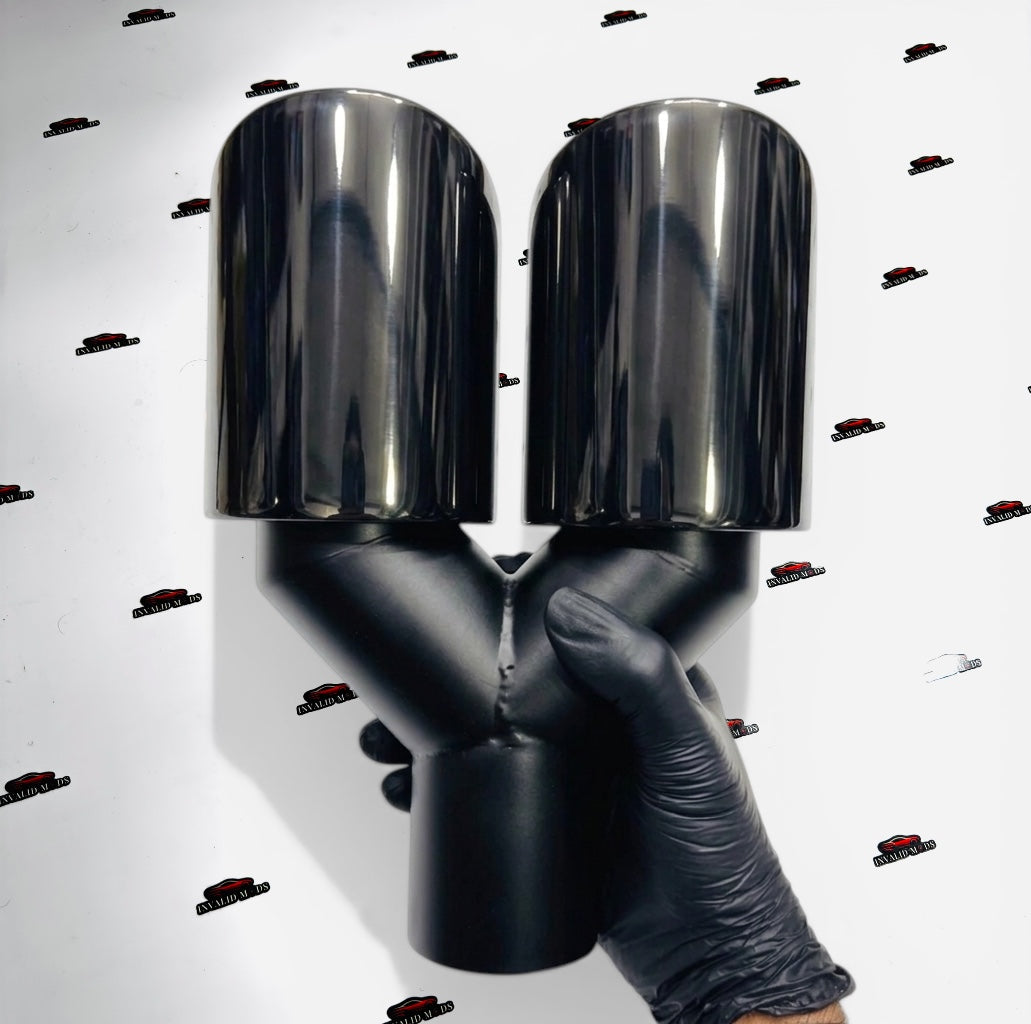 HKS Style Dual Exhaust Tip Gloss Black | 2.5" Inlet 3" Outlet Universal Stainless Steel