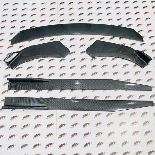 Universal 5 Pc Front Splitters & Side Skirts | Carbon Fiber | ABS