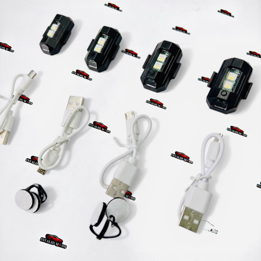 Aircraft Style LED Strobe Warning Lights (Set of 4) | Multi-Color Flashers for Cars & Bikes | High Visibility Safety Lights
