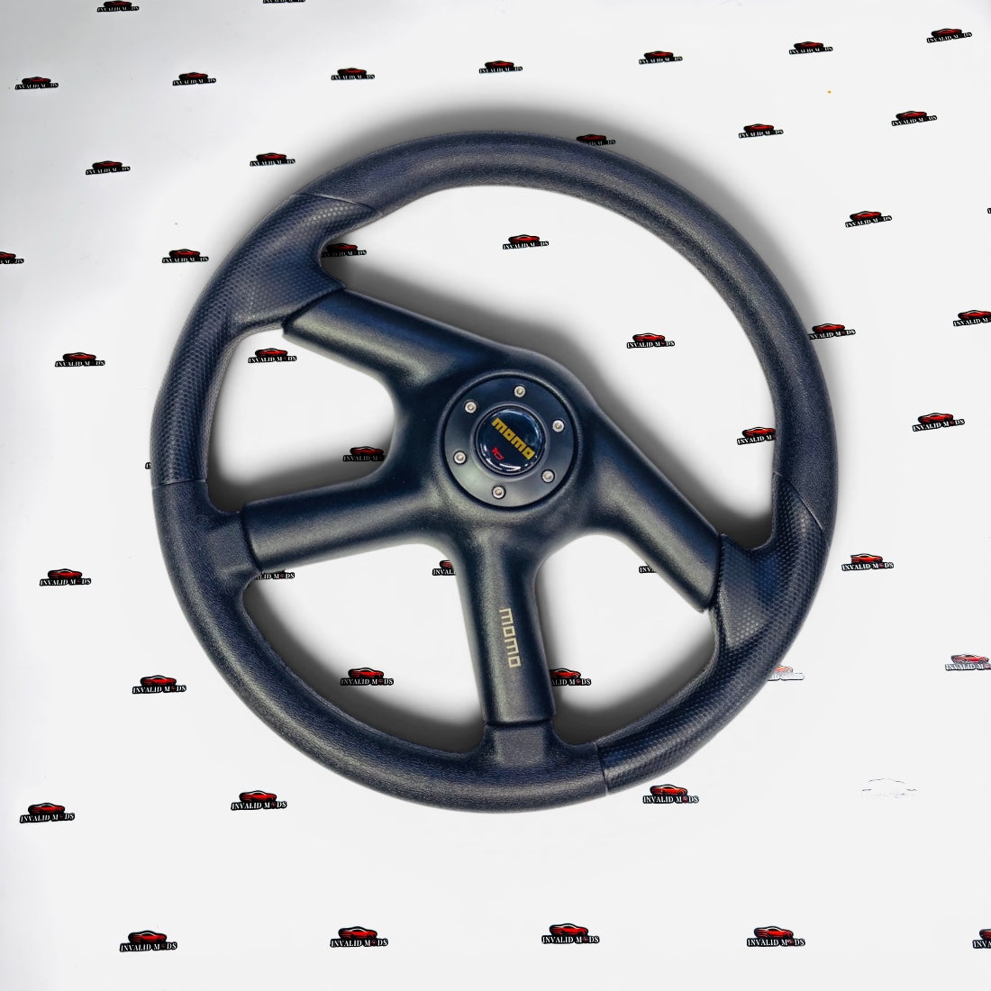 MOMO 4-Spoke Black Leather Steering Wheel | Universal Racing Sport Grip