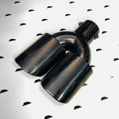 HKS Style Dual Exhaust Tip Gloss Black | 2.5" Inlet 3" Outlet Universal Stainless Steel