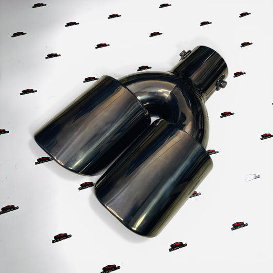 HKS Style Dual Exhaust Tip Gloss Black | 2.5" Inlet 3" Outlet Universal Stainless Steel