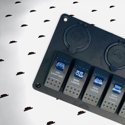 6 Gang Switch Panel with USB Charger, Cigarette Lighter Socket & Voltmeter | 12V/24V Universal Car Switch Panel