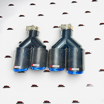 Akrapovic Dual Exhaust Tip | Blue Outlet Carbon Fiber Finish | Universal Performance Exhaust Tip (1pc))