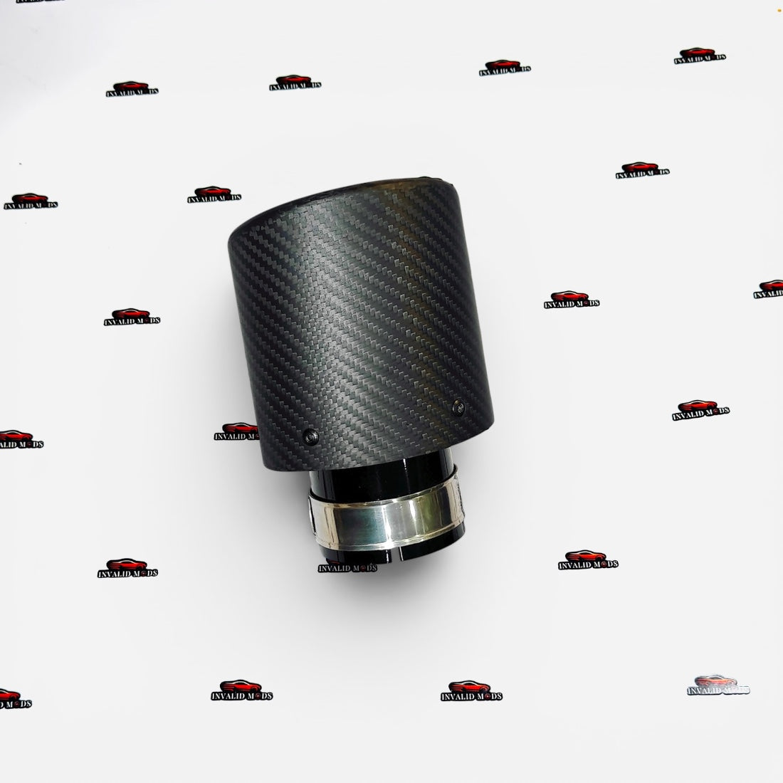 Single Tip Matte Carbon Exhaust Tip | Black Body | Universal Stainless Steel Aftermarket Exhaust Tip