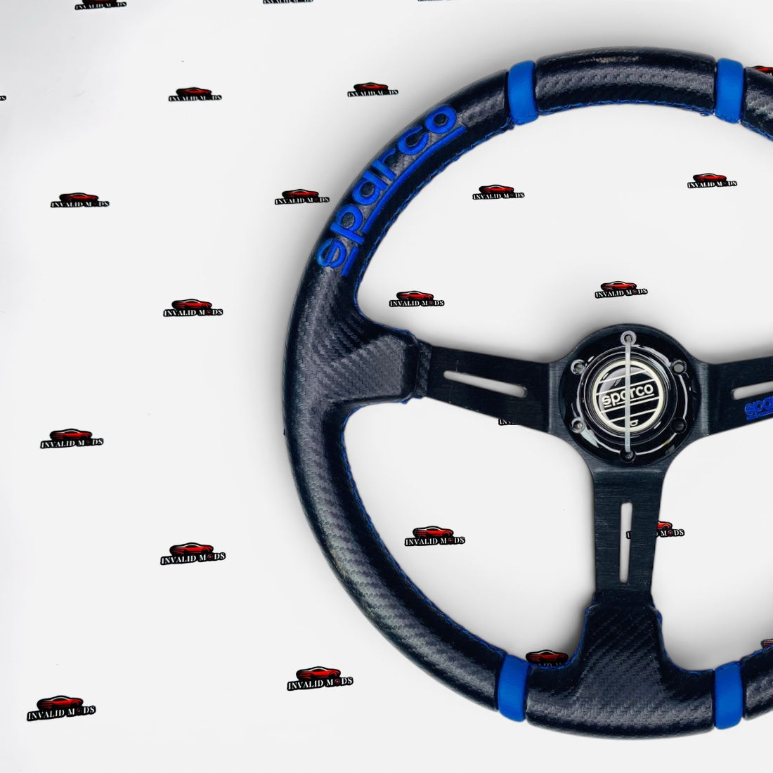 Sparco Carbon Fiber Style Racing Steering Wheel with Blue Stitching | Universal Performance Upgrade