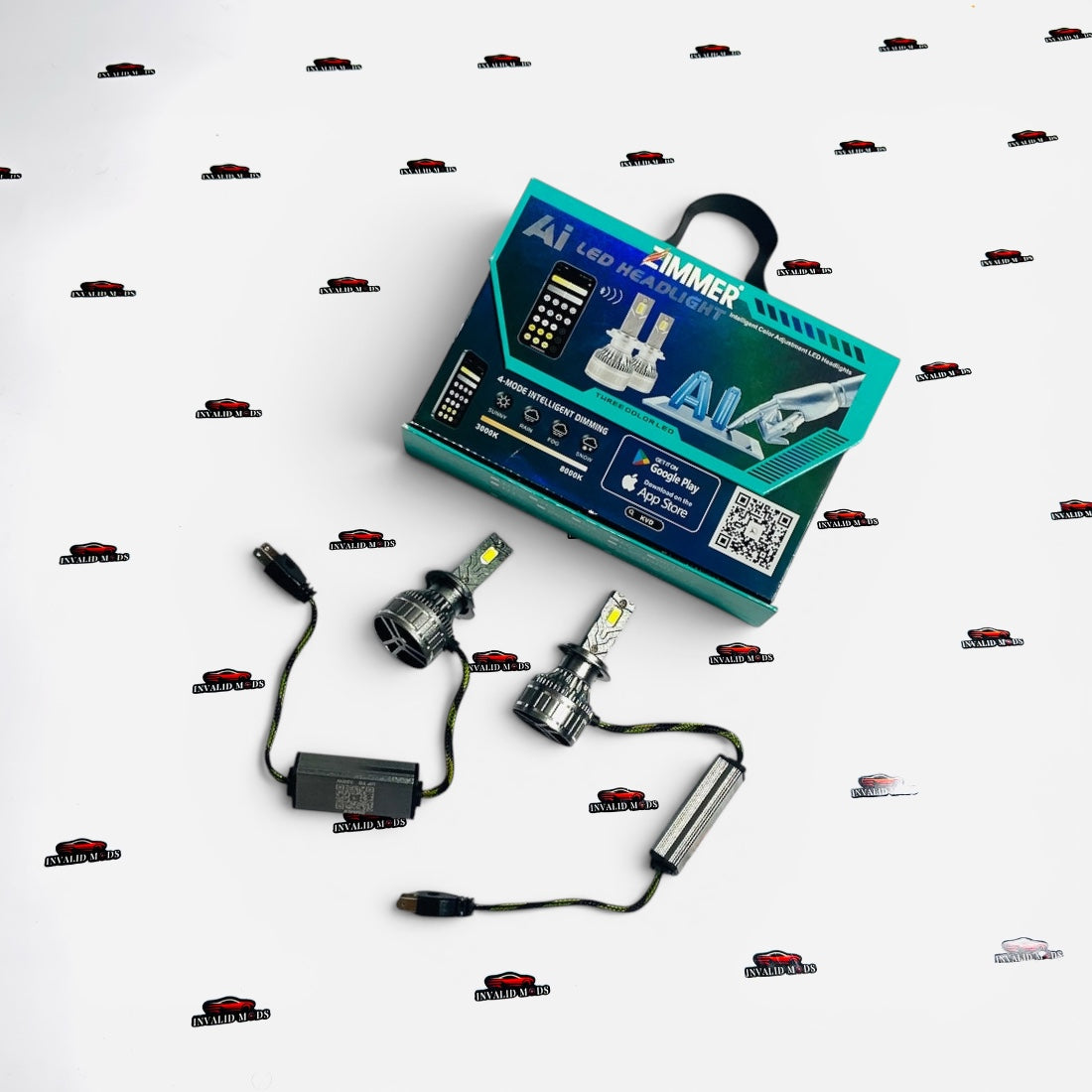 Zimmer AI Smart LED Headlights | App-Controlled Dual Colour LED Bulbs | Multi-Plug Universal Fit