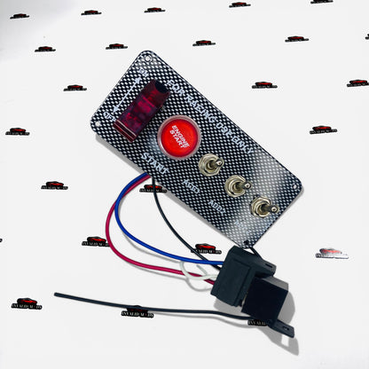 12V Carbon Fiber 5-in-1 Racing Switch Panel Kit with Red LED Start Button – Universal Car Dashboard Upgrade for Style and Performance