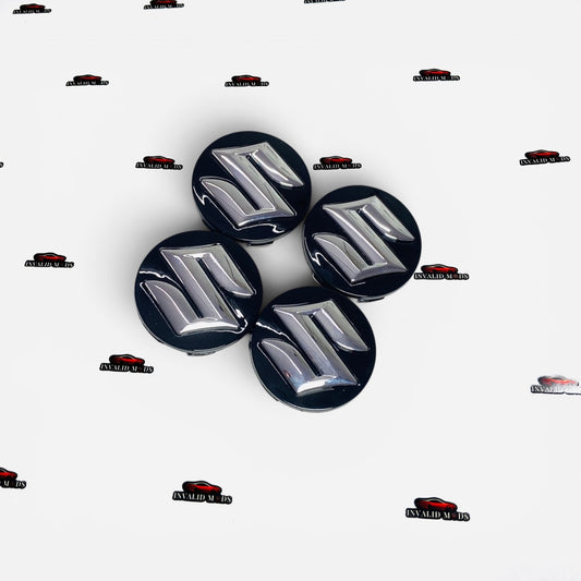 Suzuki Wheel Center Caps 53mm | Black & Silver OEM-Style Aftermarket Replacement Set of 4