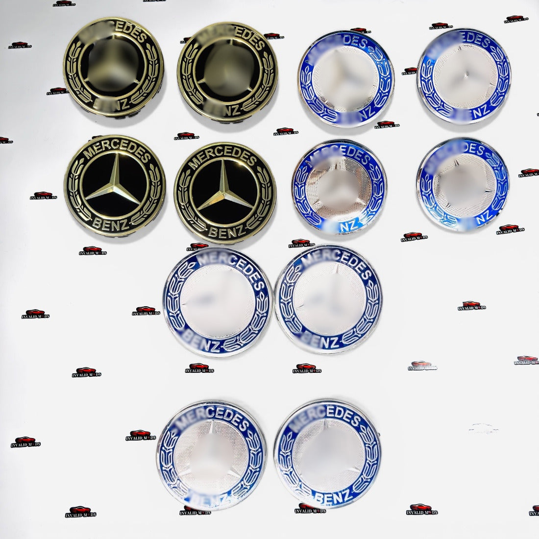 Mercedes-Benz Wheel Center Caps – Black, Blue & Light Blue (Set of 4)