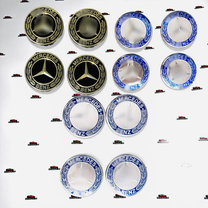 Mercedes-Benz Wheel Center Caps – Black, Blue & Light Blue (Set of 4)