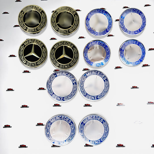 Mercedes-Benz Wheel Center Caps – Black, Blue & Light Blue (Set of 4)