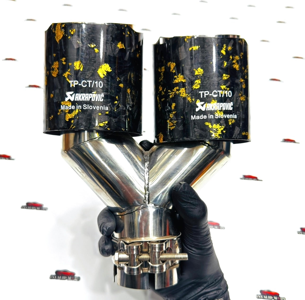 Akrapovic Dual Exhaust Tip | Golden Forged Carbon Akra Dual Tip