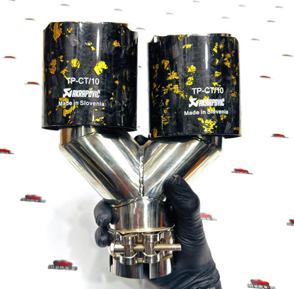 Akrapovic Dual Exhaust Tip | Golden Forged Carbon Akra Dual Tip