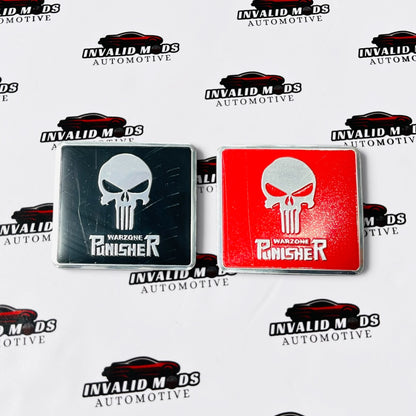 Warzone Punisher Car Exterior Sticker | Premium Metal Badge in Black & Red