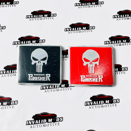 Warzone Punisher Car Exterior Sticker | Premium Metal Badge in Black & Red