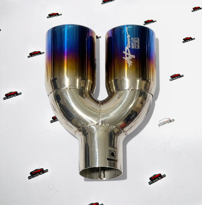 HKS Style Dual Exhaust Tip Burnt Blue | Stainless Steel Universal Performance Muffler Tip