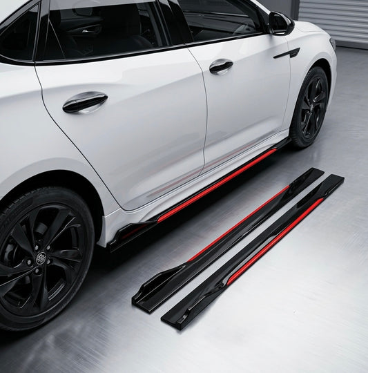 Universal 240 Side Skirt Extensions | Gloss Black with Red Accent Lip