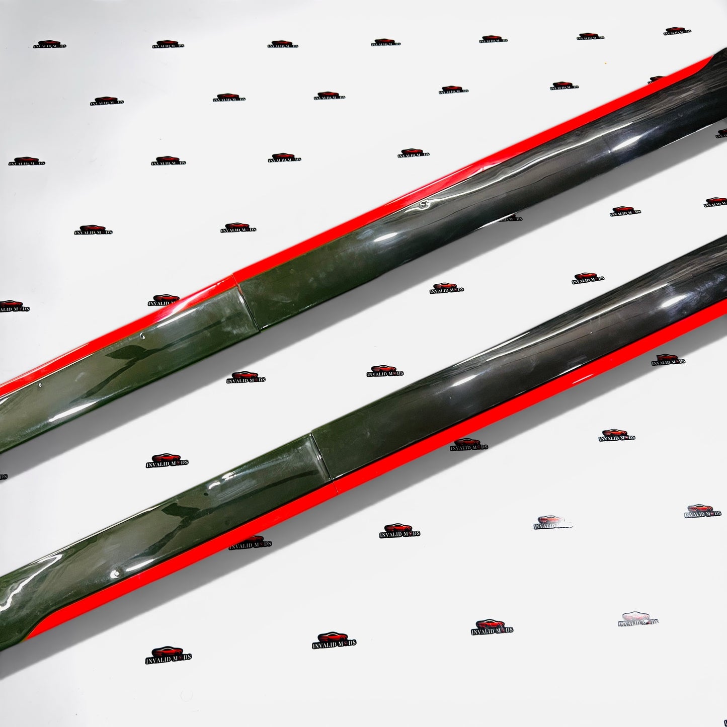 Universal Side Skirt Extensions | Gloss Black with Red Accent Lip