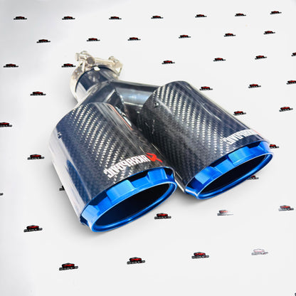 Akrapovic Dual Exhaust Tip | Blue Outlet Carbon Fiber Finish | Universal Performance Exhaust Tip (1pc))
