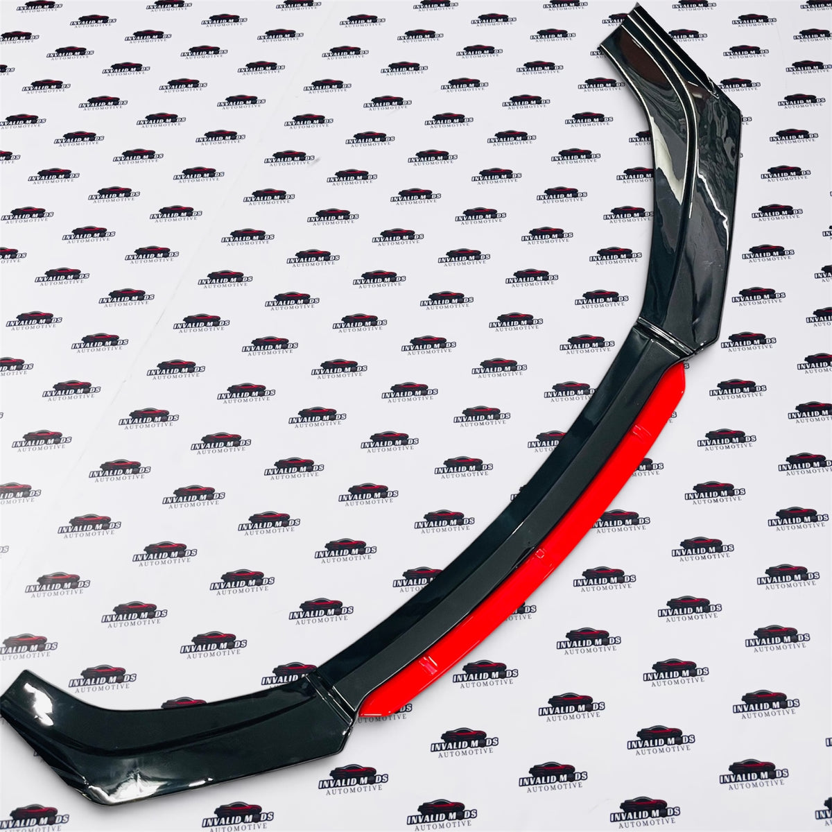Universal Front Red Lip Splitter & Front + Sides | Gloss Black Aerodynamic Design