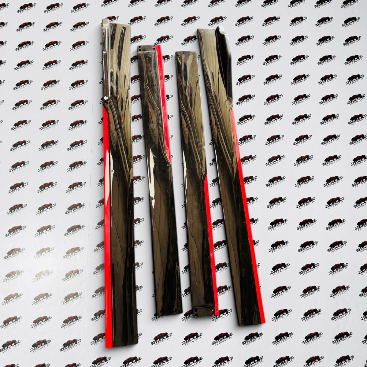 Universal 240 Side Skirt Extensions | Gloss Black with Red Accent Lip