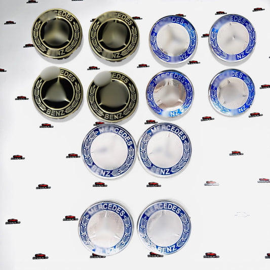 Mercedes-Benz Wheel Center Caps – Black, Blue & Light Blue (Set of 4)