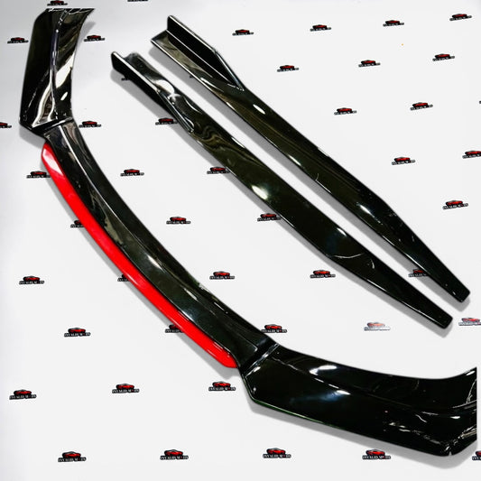 Universal Front Splitter and Side Skirt Kit (6 Pieces) | Universal Red lip Splitter