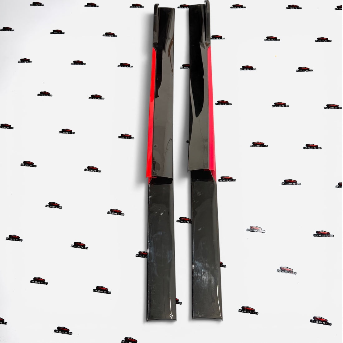 Universal Side Skirt Extensions | Gloss Black with Red Accent Lip