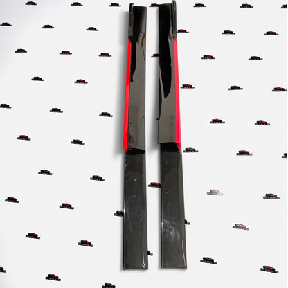 Universal Side Skirt Extensions | Gloss Black with Red Accent Lip