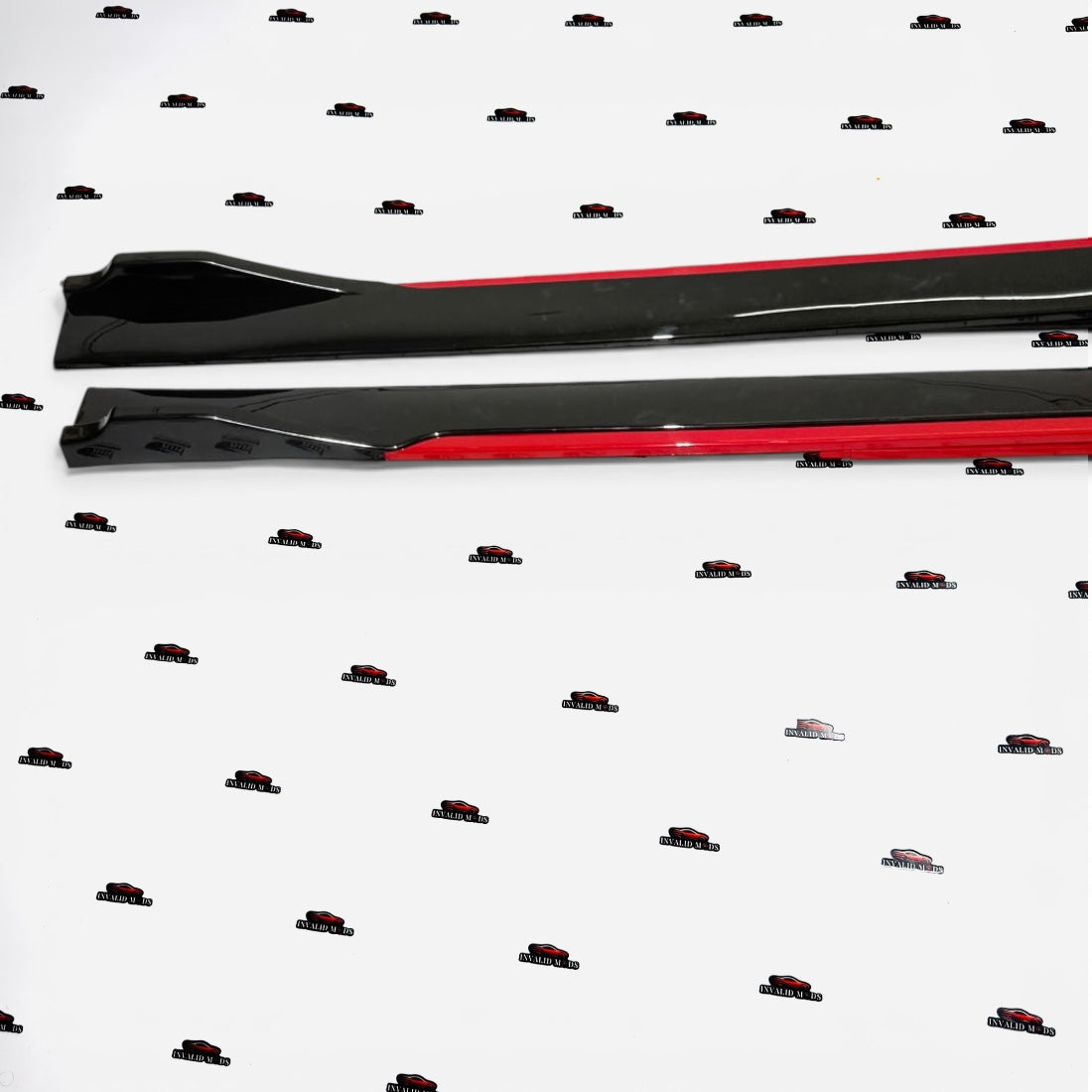 Universal Side Skirt Extensions | Gloss Black with Red Accent Lip