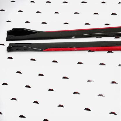 Universal Side Skirt Extensions | Gloss Black with Red Accent Lip