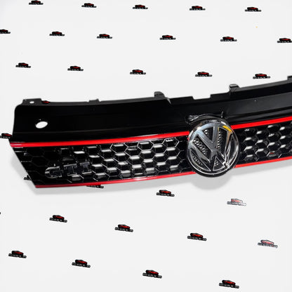VW Polo GTI Front Grille | Gloss Black with Dual Red Accent Lines | Aftermarket Bumper Grille