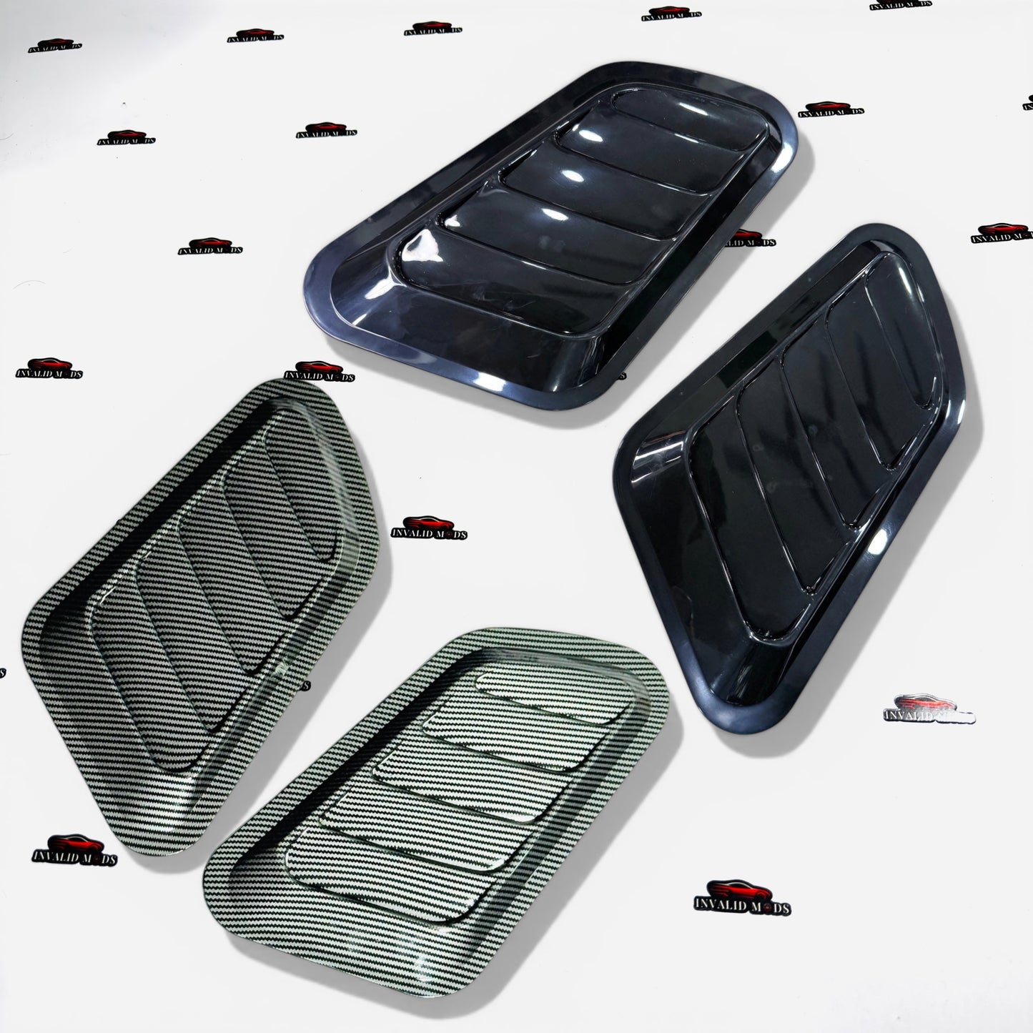Universal Hood Scoop Set of 2 | Sporty Aftermarket Black & Carbon Finish